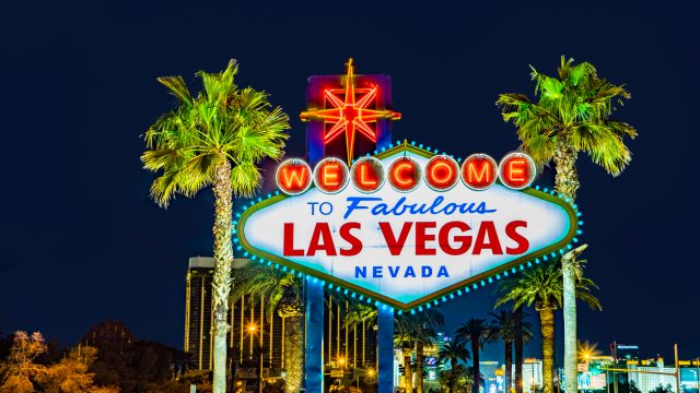 The Las Vegas sign lit up at night