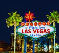 The Las Vegas sign lit up at night