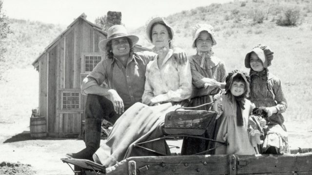 The main cast of "Little House on the Prairie" on the set circa 1970s