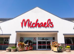 September 4, 2018 San Jose / CA / USA - Michaels' store entrance to one of their locations in south San Francisco bay area; Michaels is a retail chain of stores specializing in arts and crafts
