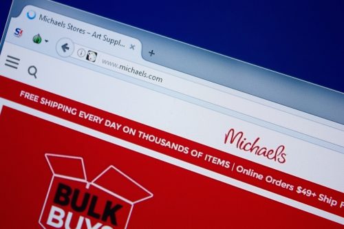 Homepage of Michaels website on the display of PC, url - Michaels.com