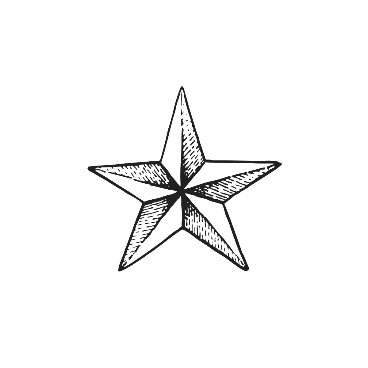 A line drawing of a nautical star tattoo