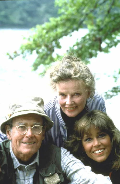 Henry Fonda, Katharine Hepburn, and Jane Fonda on the set of "On Golden Pond"