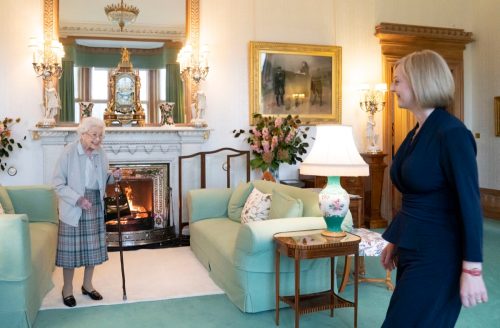 Queen Elizabeth greets newly elected leader of the Conservative party Liz Truss