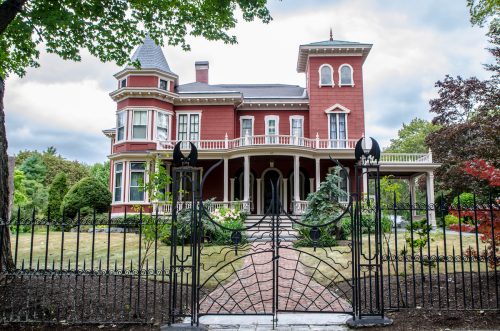Front view of Stephen King's house in Bangor Maine during summer day