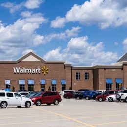 People in the parking lot of a Walmart superstore in Auburn Hills, Michigan.