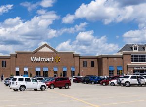 People in the parking lot of a Walmart superstore in Auburn Hills, Michigan.