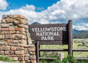 An entrance sign for Yellowstone National Park