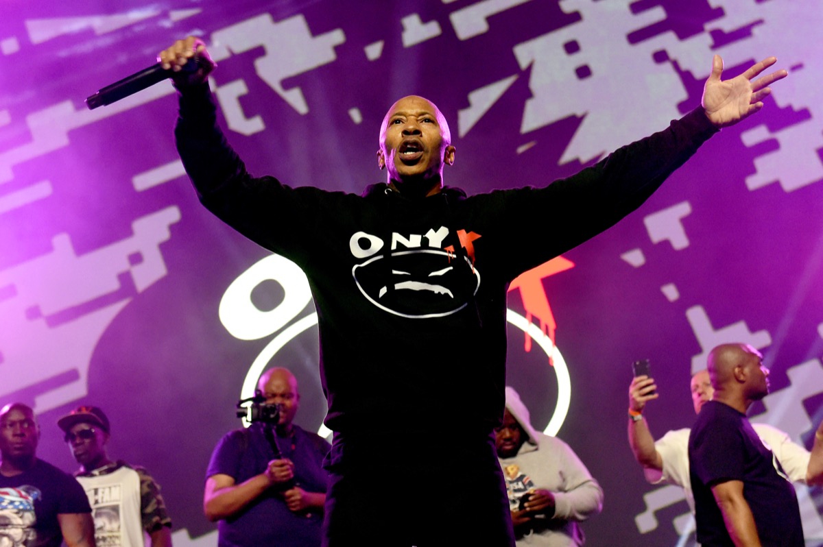 Fredro Starr performing with Onyx in 2018
