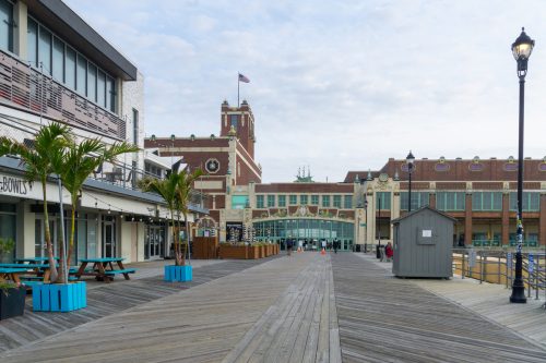 Looking down the Asbury Park boardwalk towards Convention Hall.