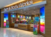 The exterior of a Bath & Body Works store in the mall