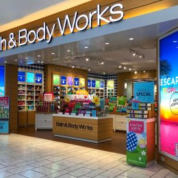 The exterior of a Bath & Body Works store in the mall