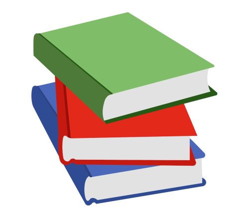 Stack of books emoji, with blue, red, and green books