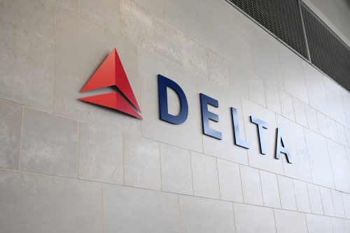 A Delta Air Lines sign in an airport