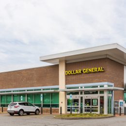 Dollar General store with architectural awning over entrance.