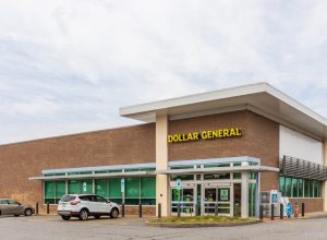 Dollar General store with architectural awning over entrance.