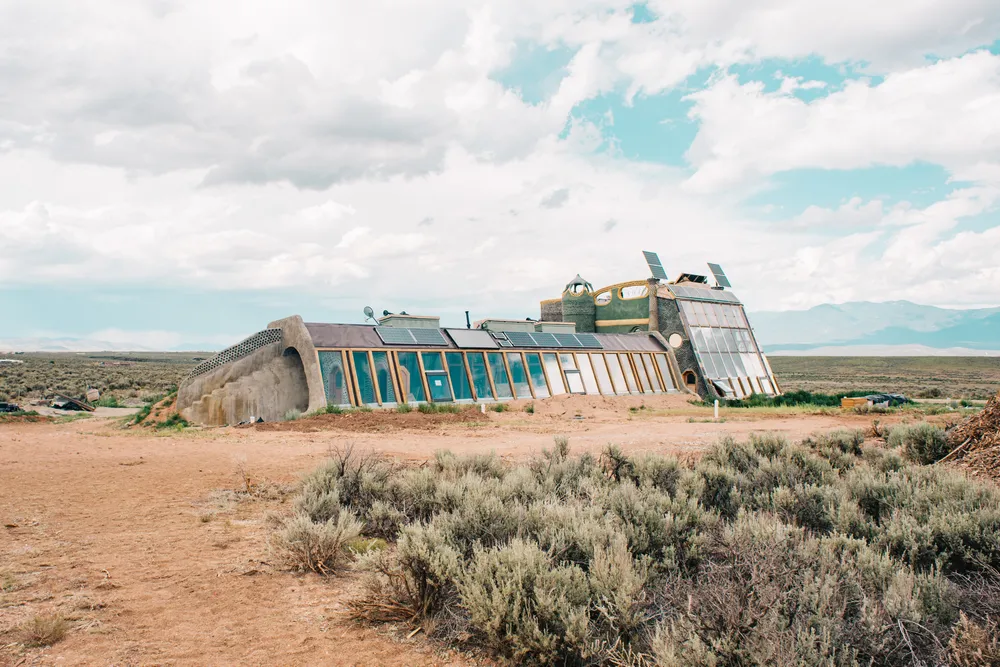 A house at the Greater World Earthship Community in New Mexico