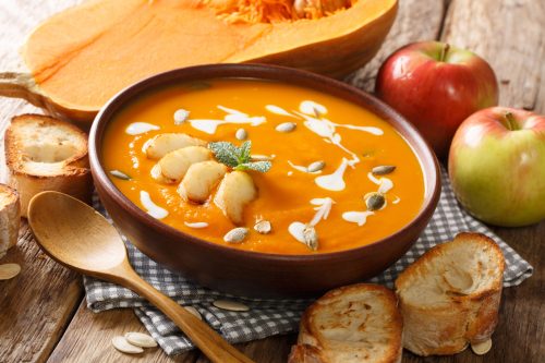 Homemade spicy hot pumpkin and apple soup