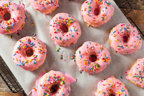 Homemade Sweet Donuts with Pink Frosting and Sprinkles