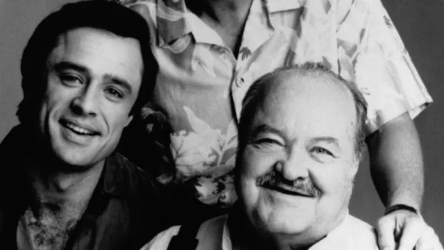 Joe Penny and William Conrad in a promotional photo for "Jake and the Fatman"