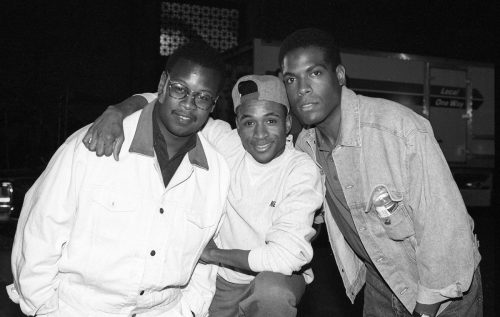 Andre Harrell, Tommy Davidson, and Joseph C. Phillips on the set of "Strictly Business" in 1991