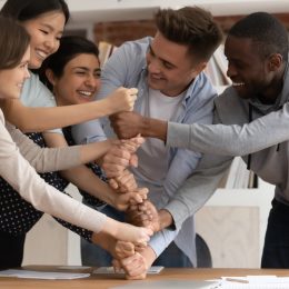 Happy Group Of Friends Doing Teambuilding