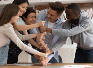 Happy Group Of Friends Doing Teambuilding