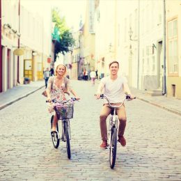 Two People Riding Bikes