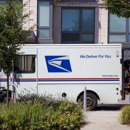 Detail of the US mail delivery truck in New York. US postal servise as independent agnecy was formed in 1971.