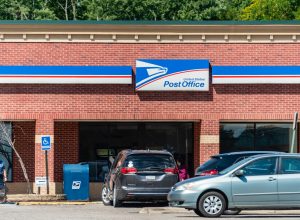 cars outside of post office
