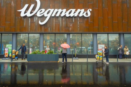 New York NY/USA-October 27, 2019 Thousands of excited shoppers flock to the Wegmans supermarket in Brooklyn in New York