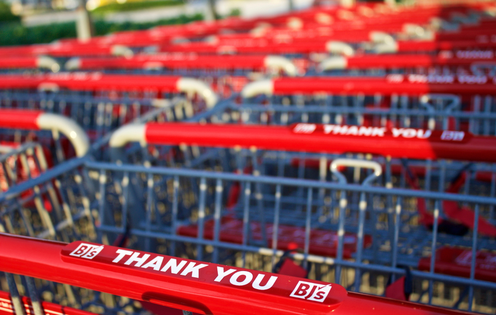 A closeup of shopping carts from BJ's Wholesale Club