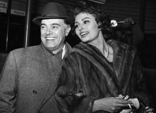 Carlo Ponti and Sophia Loren photographed in Copenhagen in 1958