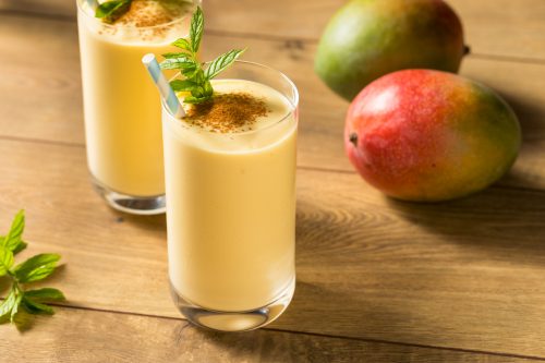 Homemade Sweet Indian Mango Lassi Smoothie with Mint