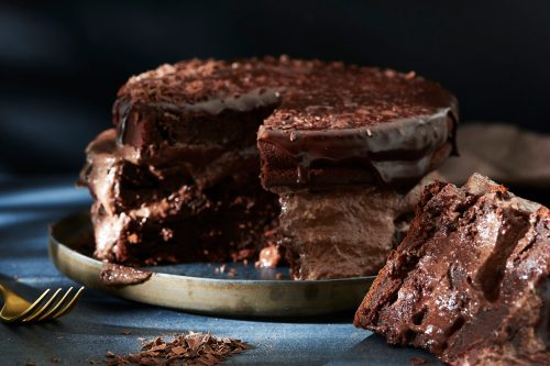 Homemade triple layer chocolate cake