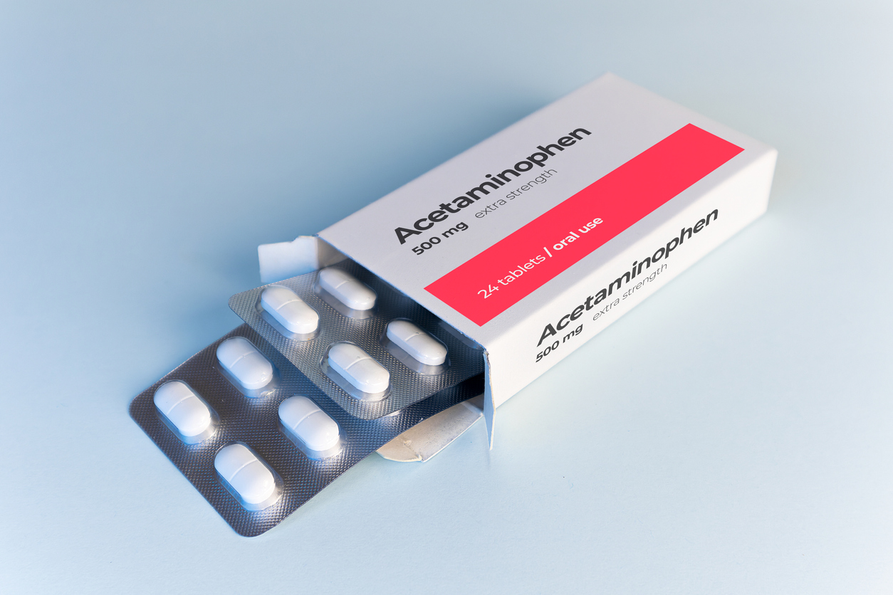 Box of acetaminophen tablets. 