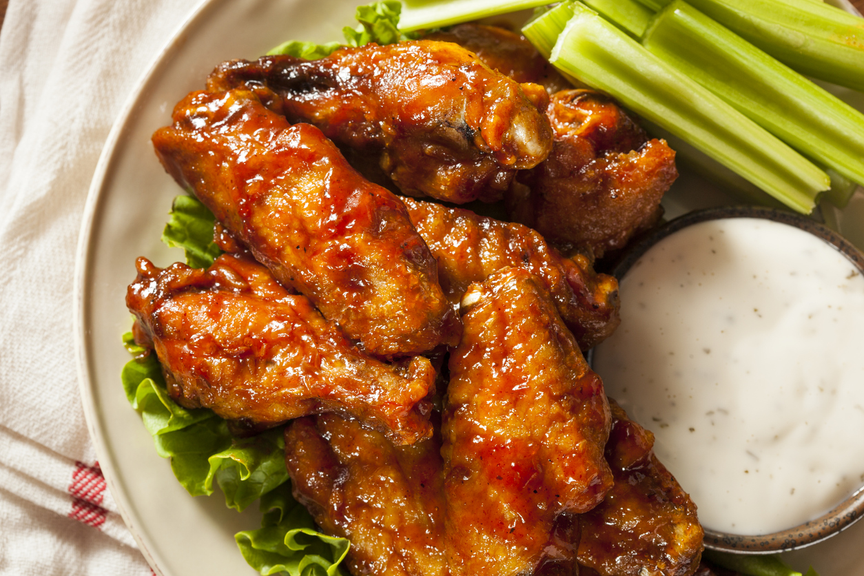 Buffalo Chicken Wings with celery and blue cheese