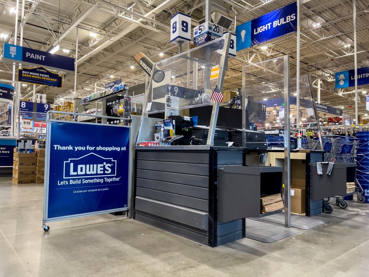 Lowe S Slammed For Slashing Its Military Discount Best Life   Lowes Checkout 