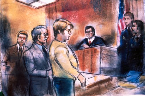 A court sketch of Mark David Chapman from his December 1980 arraignment