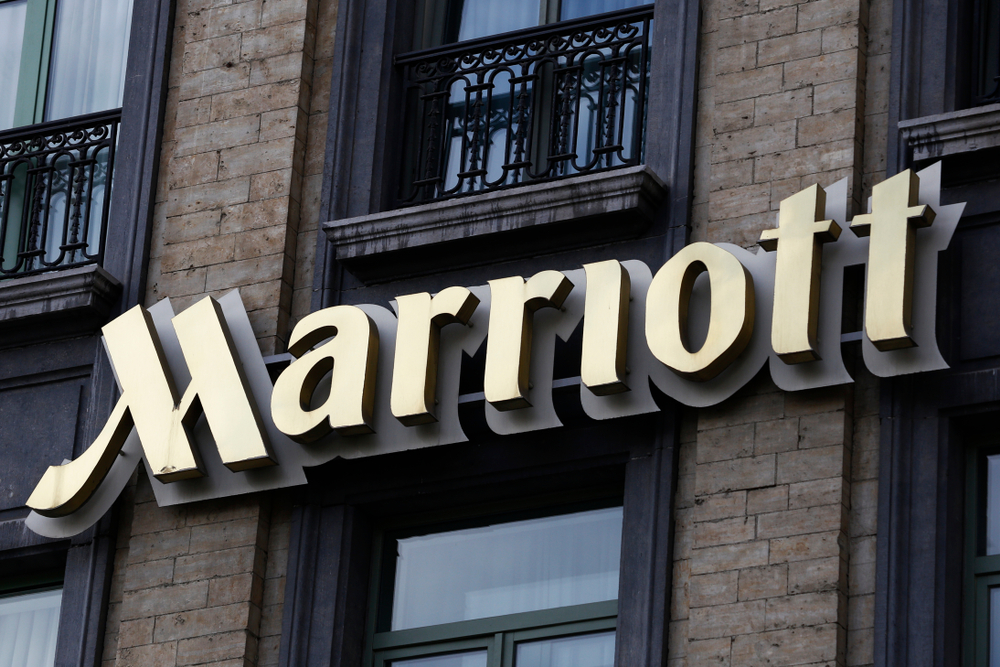 A close up of a sign outside a Marriott Hotel