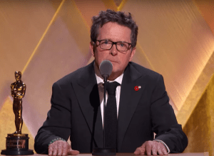 Michael J. Fox accepting his award at the 2022 Governors Awards