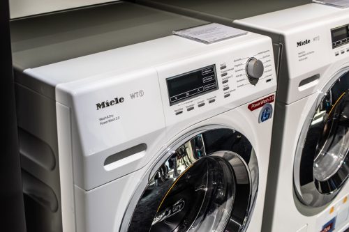 Miele Washing Machines tumble dryer on display, Miele exhibition pavilion showroom, Global Innovations Show IFA 2019