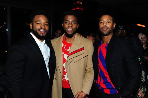 Ryan Coogler, Chadwick Boseman, and Michael B. Jordan at an after-party for "Black Panther" in 2018
