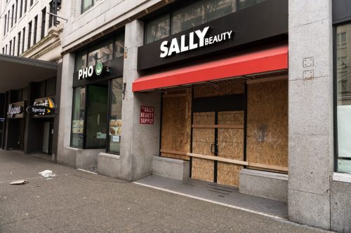 Late in the day Sally Beauty store boarded up and temporarily closed. Seattle has become one of the most affected states from the Covid-19.