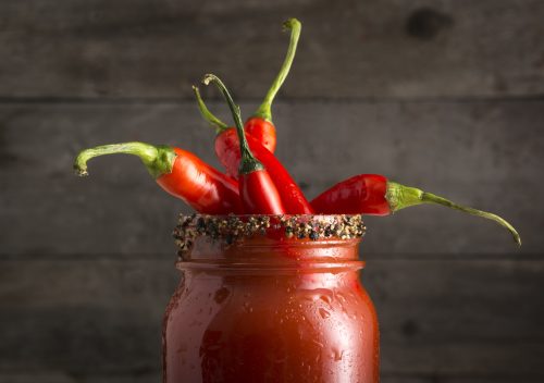 Peppers in a spicy Bloody Mary cocktail