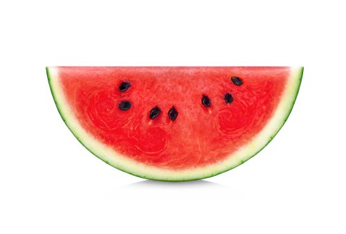 Slice of watermelon against white background
