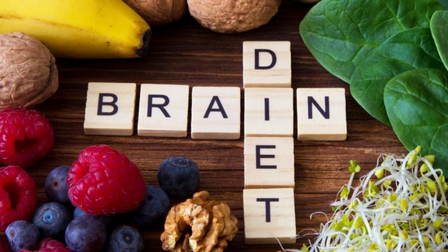 Brain Diet Tiles Next to Fruit and Veggies