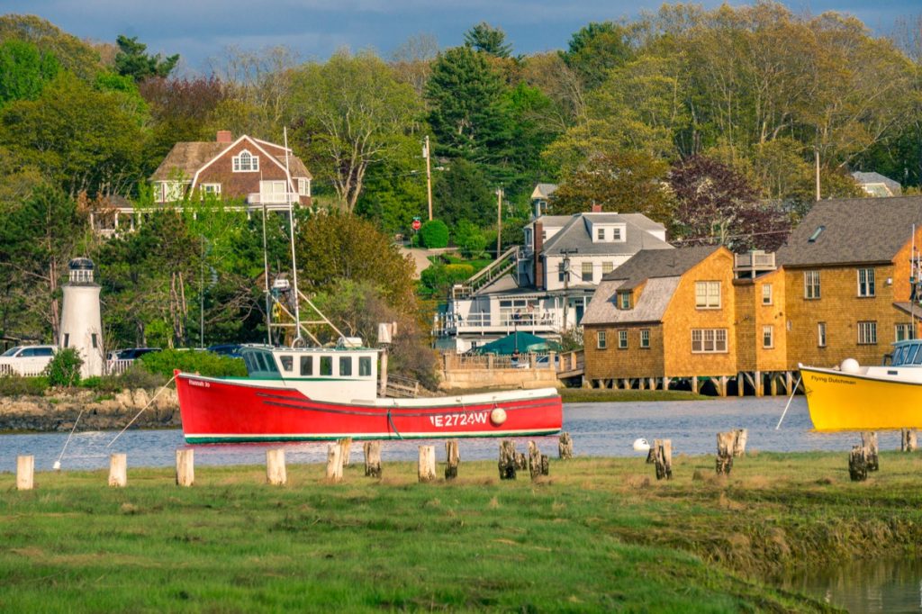 A boat in the harbor in Kennebunkport Maine