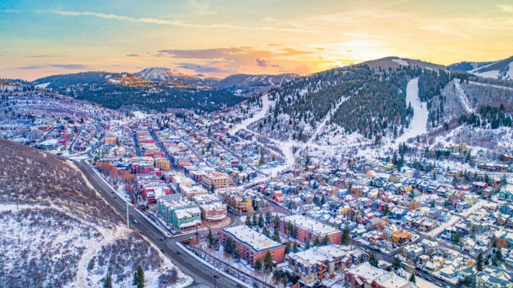aerial view of Park City Utah in winter