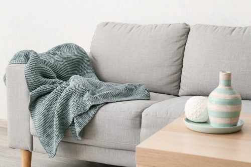 Cozy Couch with a Blanket